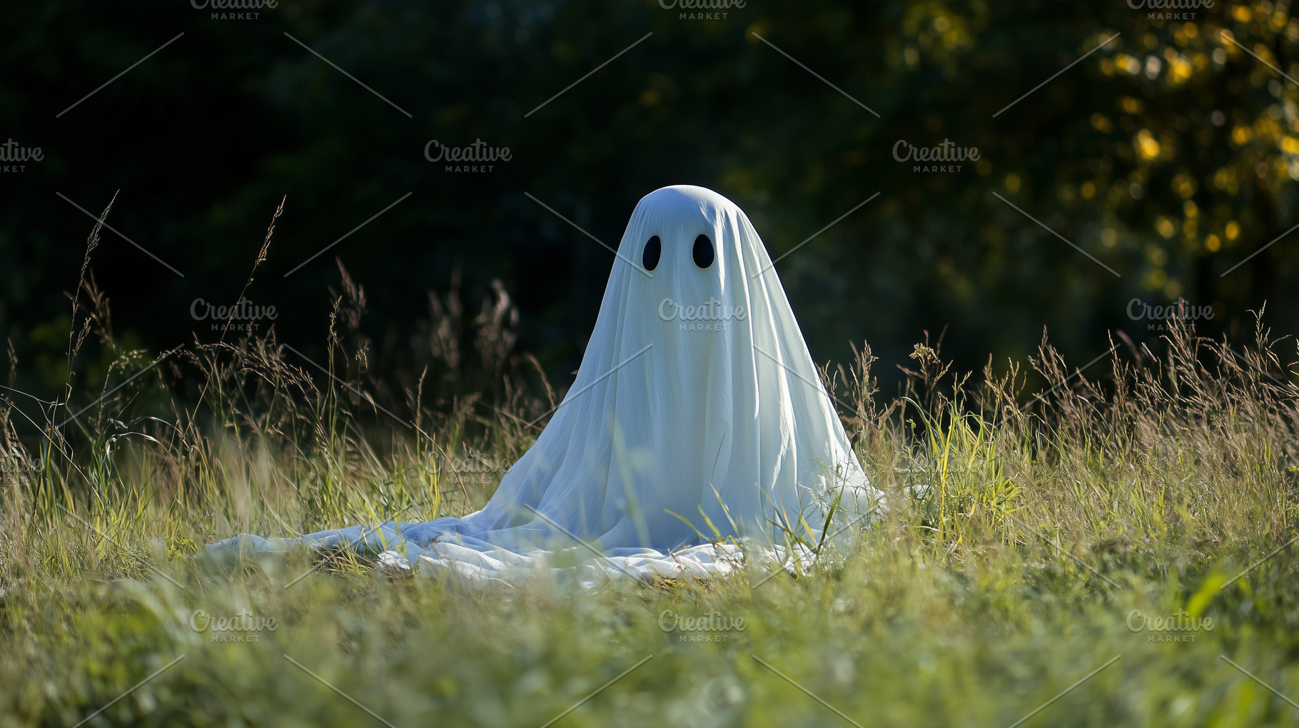 Relaxed ghost sits in a meadow, a Nature Photo by MistyDay