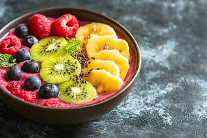 Colorful smoothie bowl decorated, a Food & Drink Photo by MistyDay