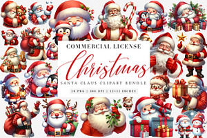 Watercolor Santa Claus Clipart, an Illustration by SinaCreation