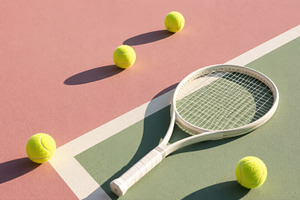 Tennis racket and balls on court, a Photo by Beautiful things