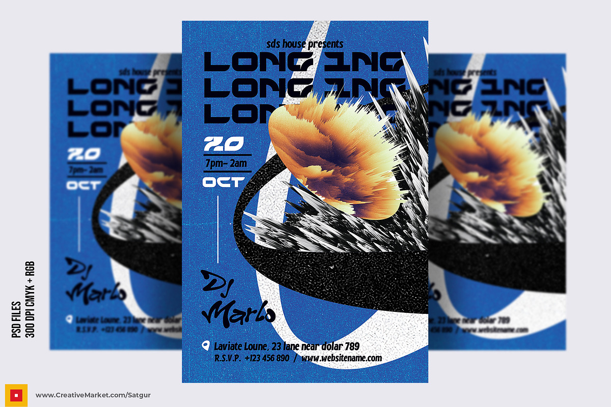 3 Abstract NightClub Party Flyers, a Flyer Template by Satgur Graphic Design (Photo 6 of 9)