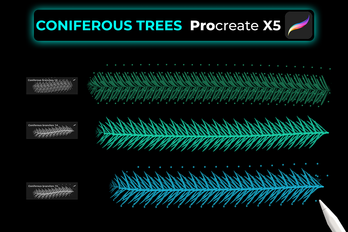 15 CONIFEROUS BRANCHES PROCREATE X5, a Brush Add-On by Graphics Resources (Photo 3 of 8)