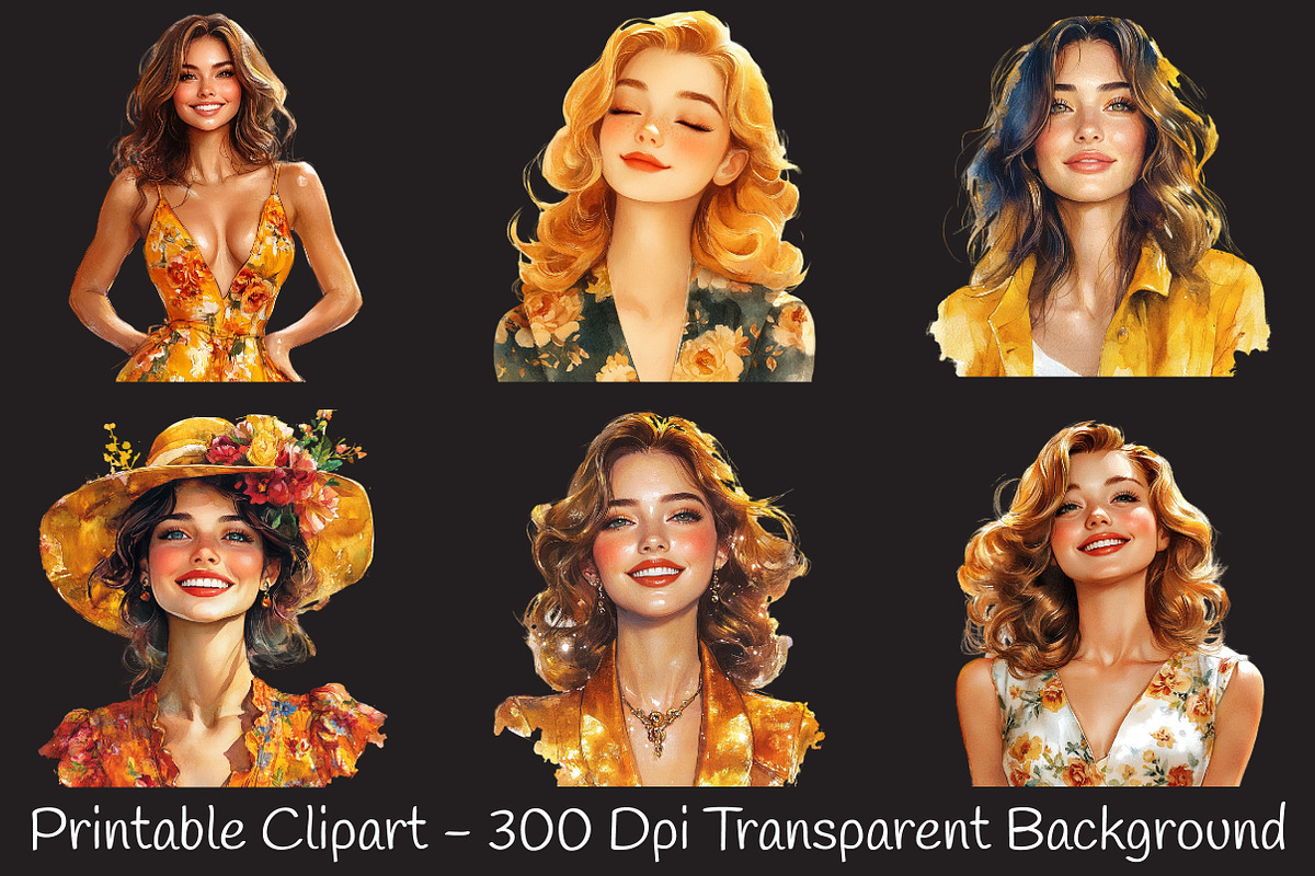 Gold Spring Woman Watercolor Clipart, a Person Illustration by RobertsArt (Photo 4 of 7)