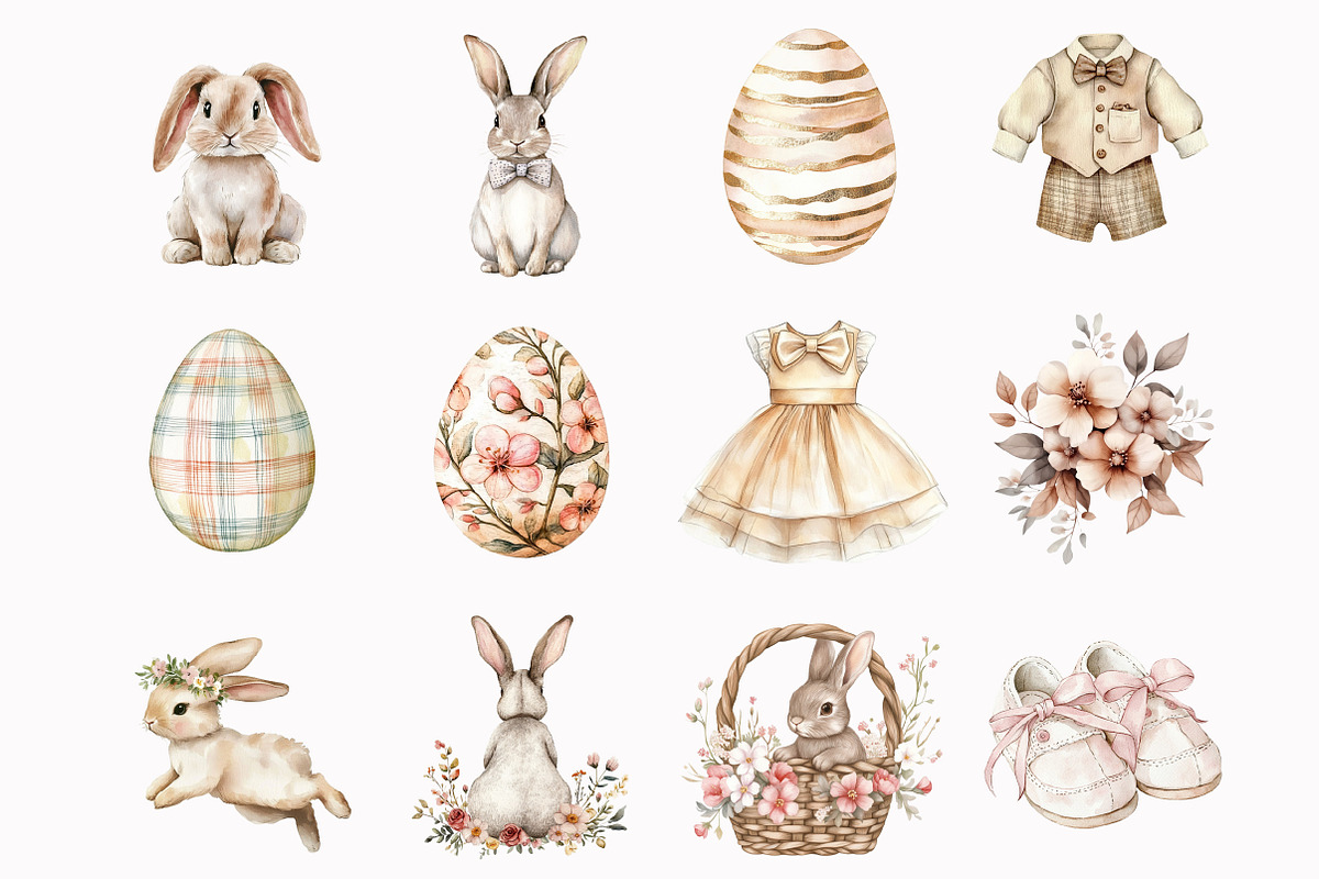 Watercolor Easter Bunnies Clipart, an Illustration by Design Market (Photo 2 of 4)