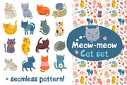 Cat set. Characters + Pattern, an Animal Illustration by Anna Guz's Store (Thumbnail 1 of 3)