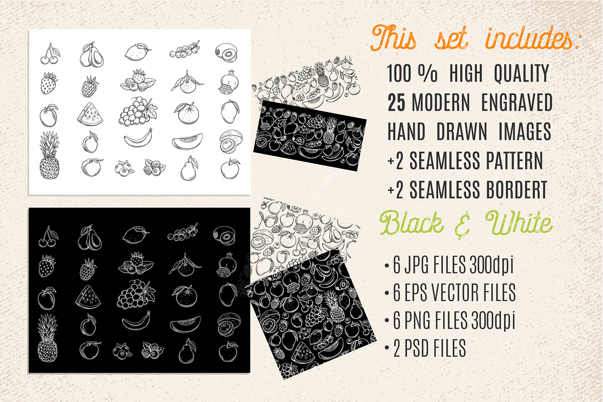 Hand Drawn Fruits and Berries, an Object Graphic by VictoriaSergeeva (Photo 4 of 6)