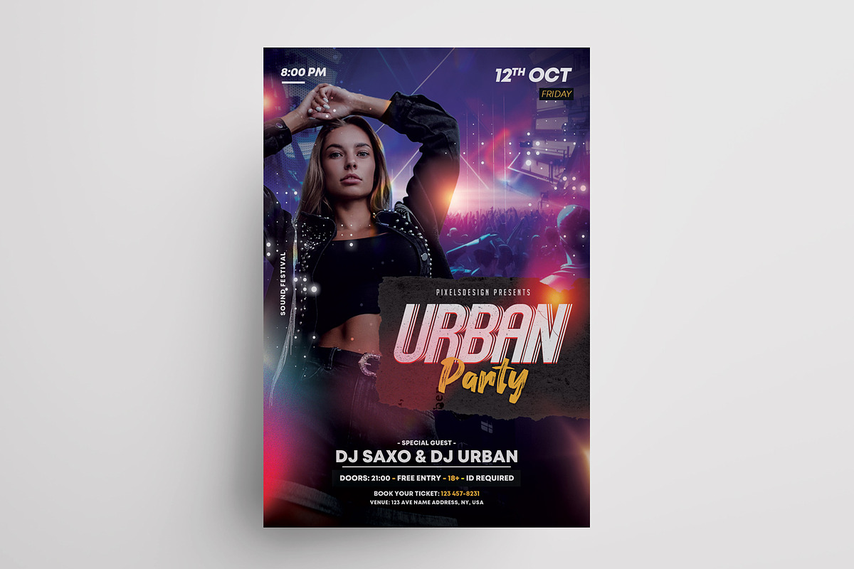 Urban Music Party Flyer Template, a Flyer Template by PixelsDesign (Photo 2 of 3)