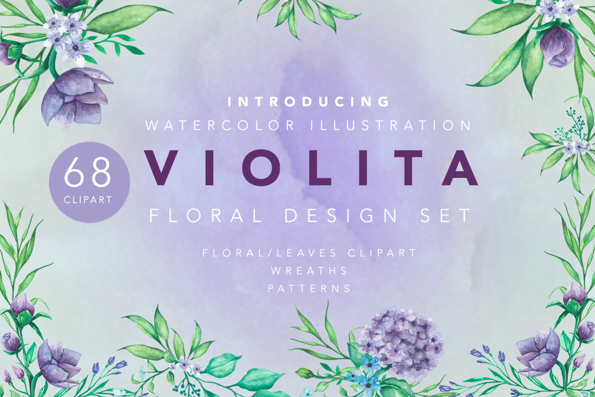 VIOLITA Floral Design Set Watercolor, a Texture Illustration by andypray (Photo 1 of 6)