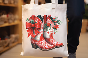 Christmas Cowboy Boot Clipart