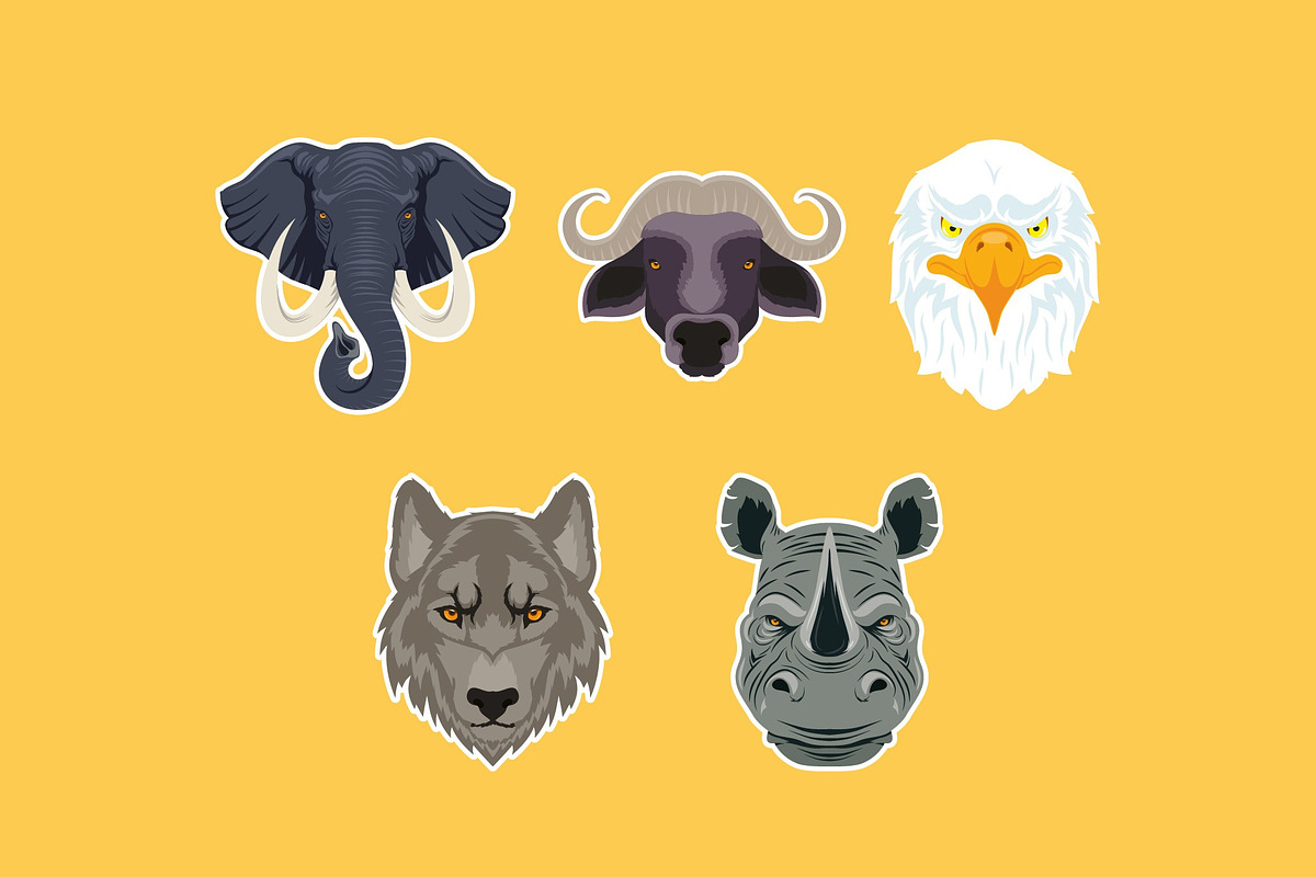 Wild Animal Heads Illustration Set, an Animal Illustration by studiogstock (Photo 3 of 3)