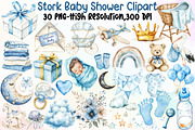 Watercolor Stork Baby Shower Clipart, an Illustration by Sublimation Artist (Thumbnail 1 of 6)