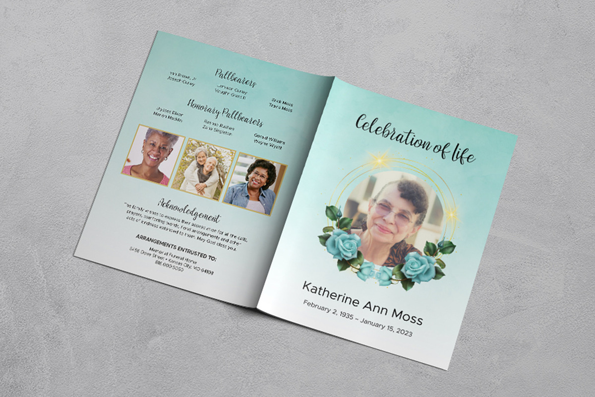 Teal & Gold Funeral Progam Template, a Templates & Theme by Studio Reena (Photo 6 of 8)