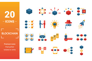Blockchain Flat Icon Set