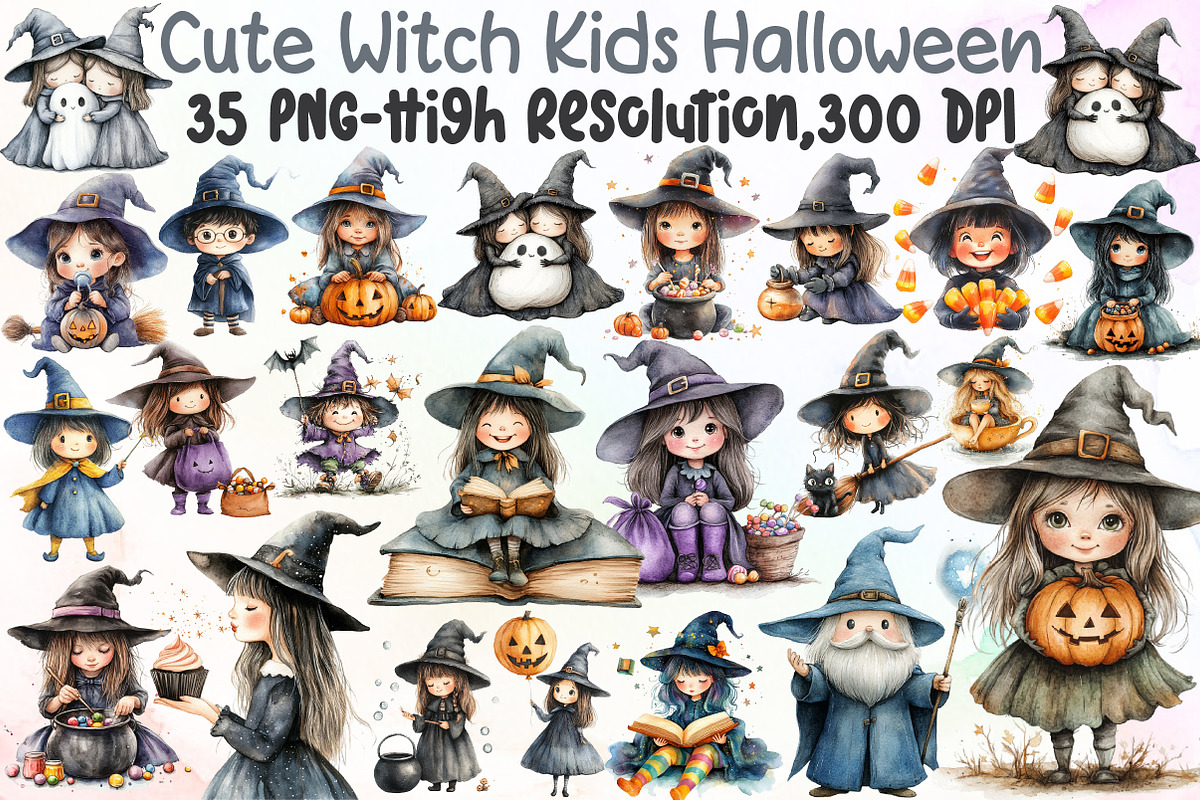Cute Witch Funny Kids Halloween Clip, an Illustration by Sublimation Artist (Photo 1 of 6)