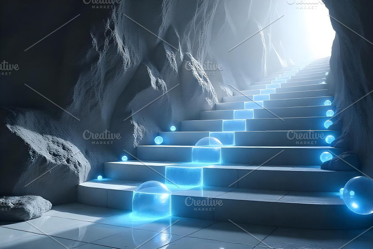Glowing Ice Staircase Cave Photo, a Background Graphic by Aura Canyon HQ (Photo 1 of 8)
