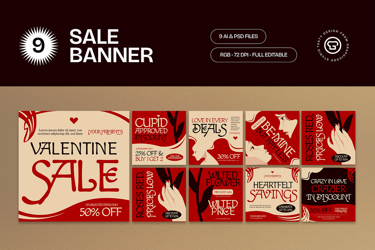 Red Valentine Sale Banner, an UI Kit Template by graphicook (Photo 1 of 8)