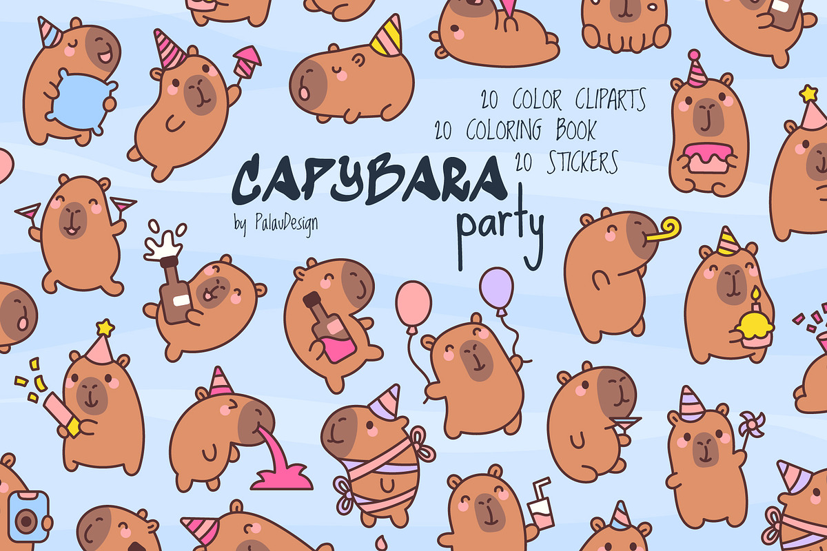 Cute Capybara Party, an Animal Illustration by Palau (Photo 1 of 12)