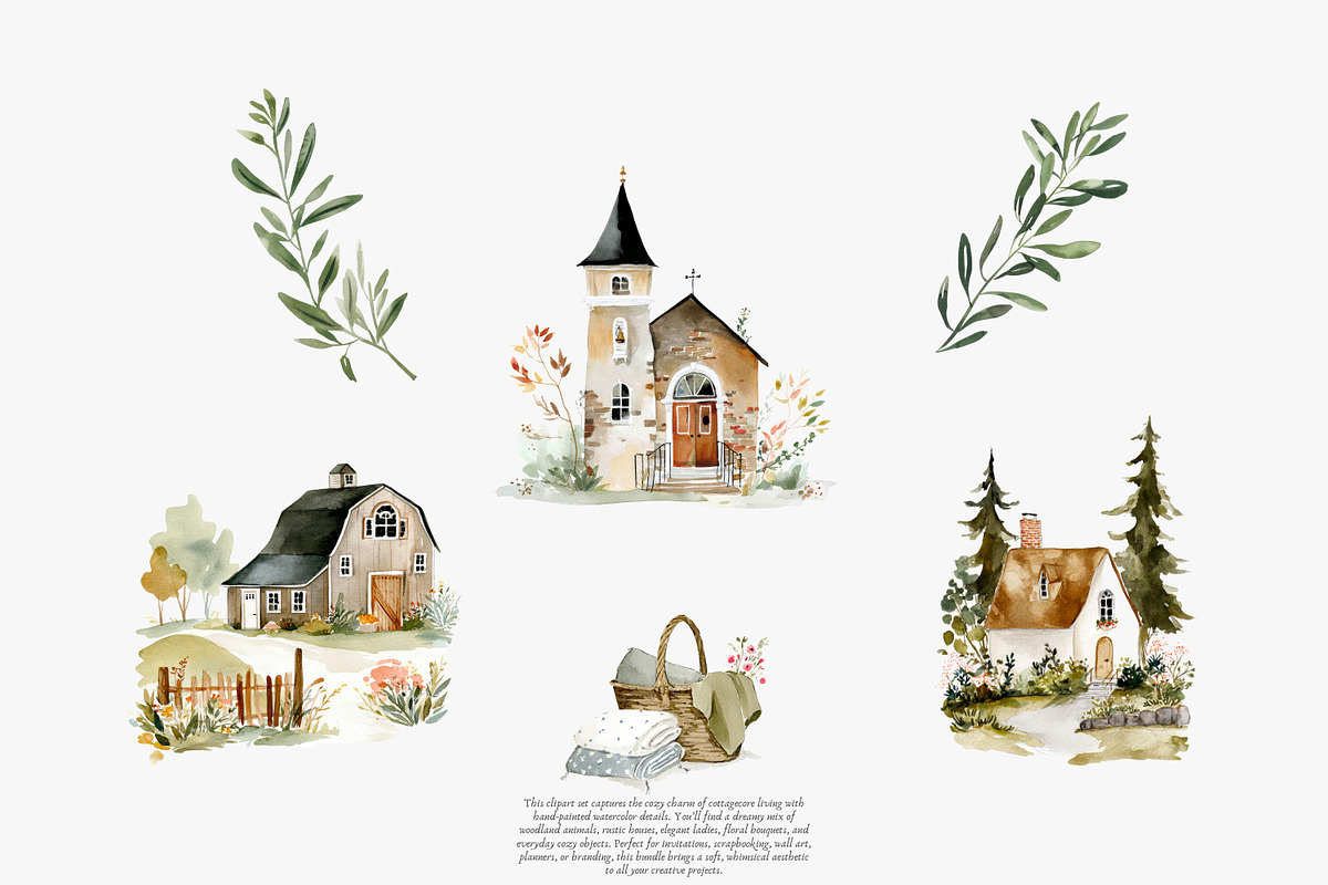whimsical cottagecore clipart set, a Decorative Illustration by ...