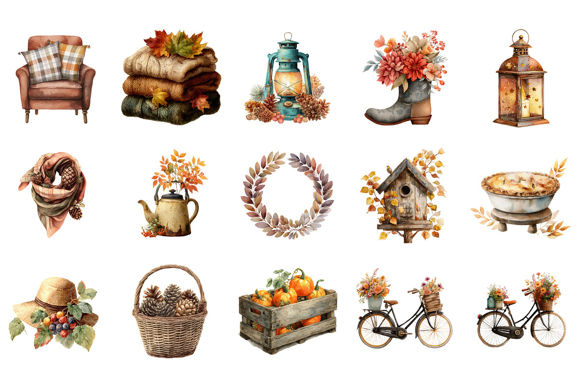 Vintage Autumn Clipart, an Illustration by Designking (Photo 3 of 5)