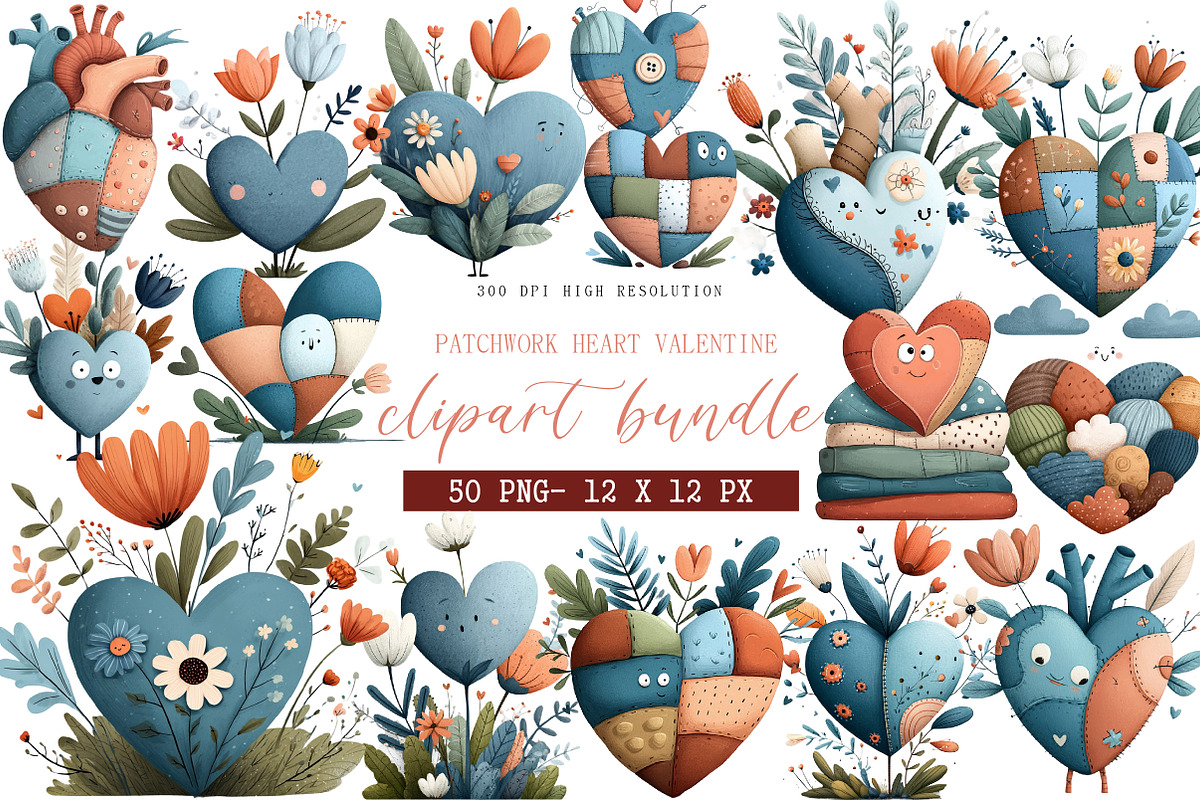 patchwork heart valentine clipart, an Illustration by DreamArtGraphic (Photo 1 of 4)