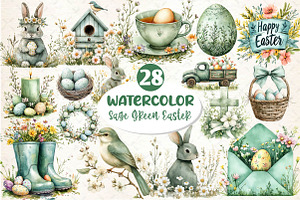 Sage Green Easter Clipart, an Illustration by Dream Creation