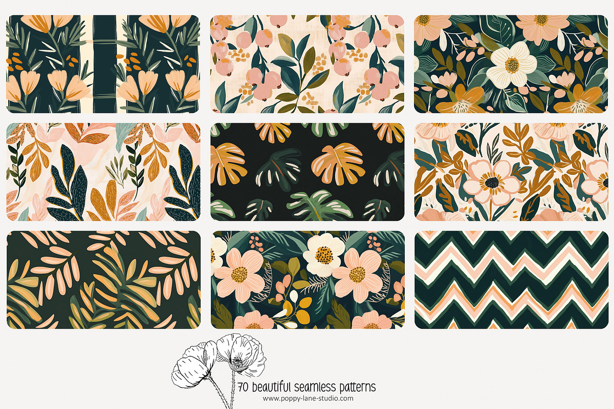 70 abstract botanical repeat pattern, a Pattern Graphic by Poppy Lane ...