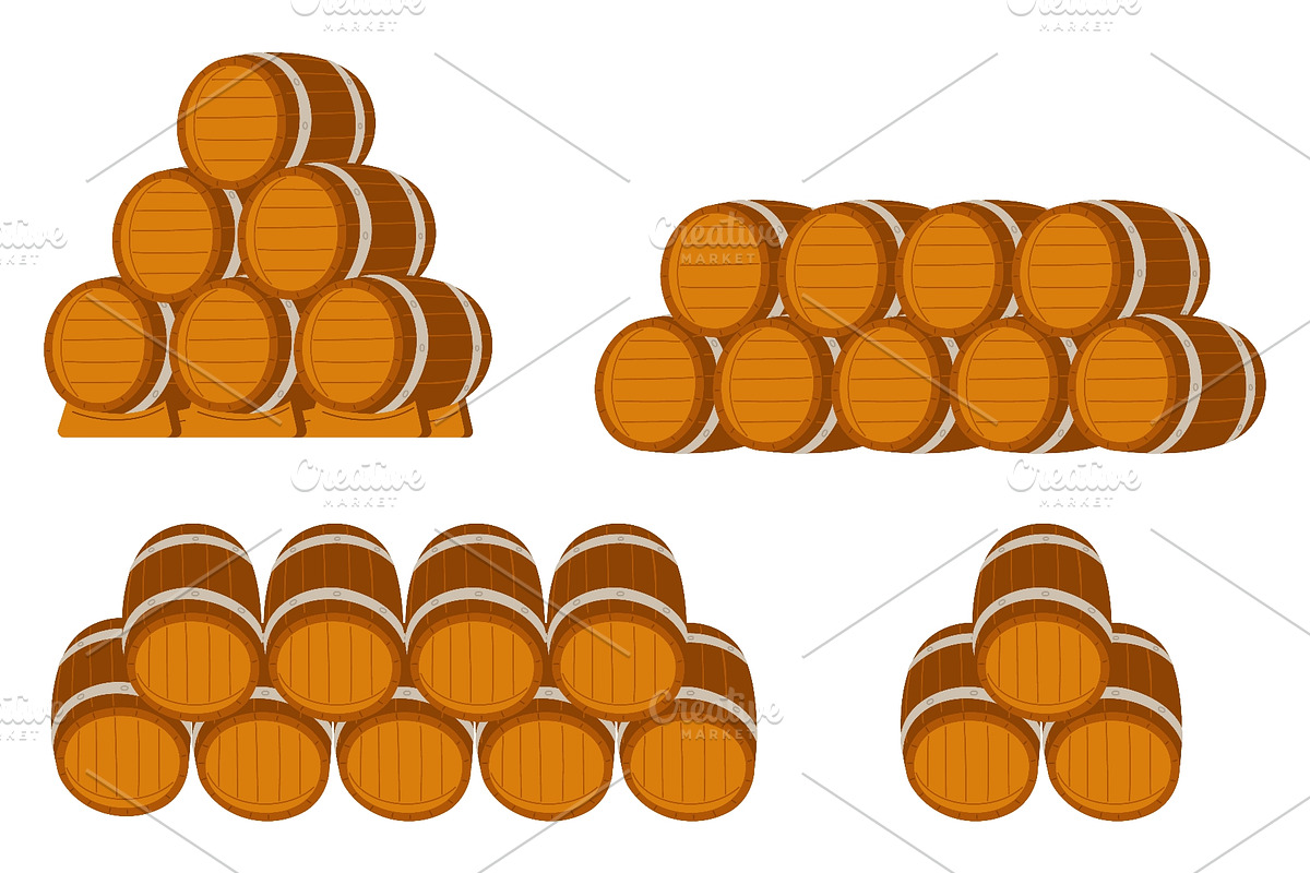 Stacked wooden barrels for beer, an Object Illustration by Vectorbuum (Photo 1 of 3)