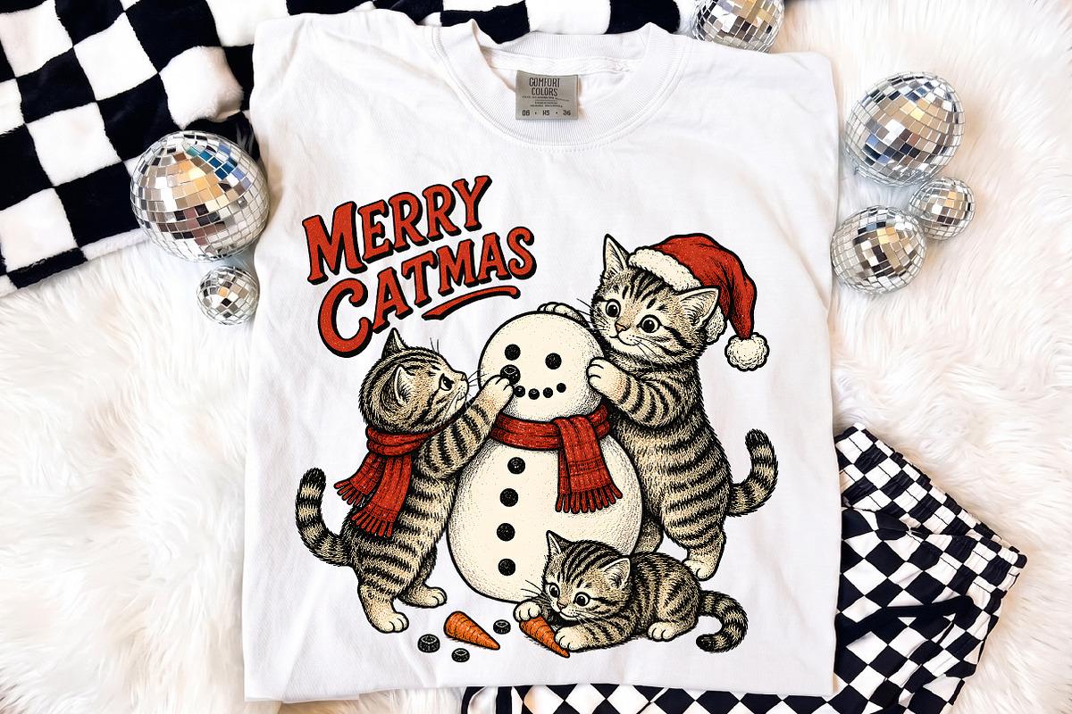 Merry Catmas Kittens and Snowman PNG, a Seasonal Illustration by Libby Wishes (Photo 2 of 4)