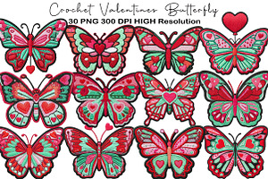 Crochet Valentines Butterfly Clipart, an Illustration by Black Bird Studio