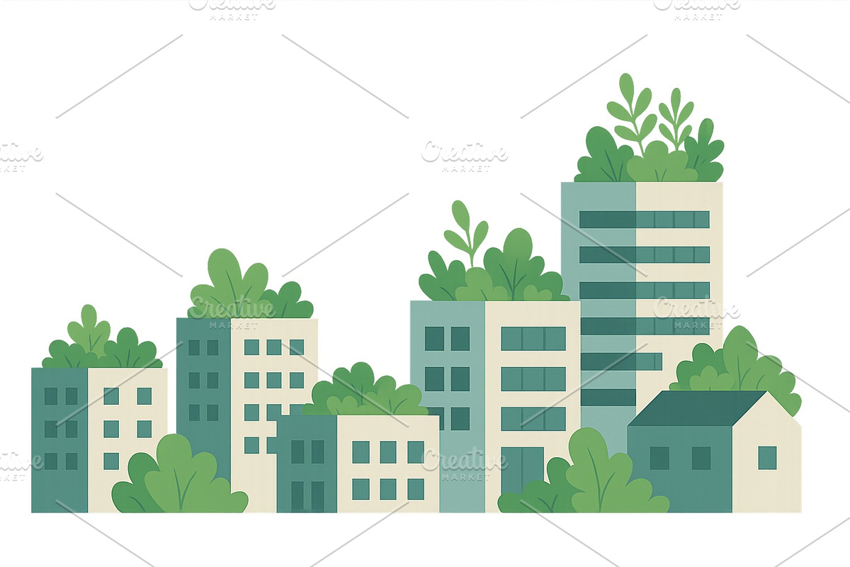 Urban landscape with green rooftops, an Object Illustration by ZinetroN