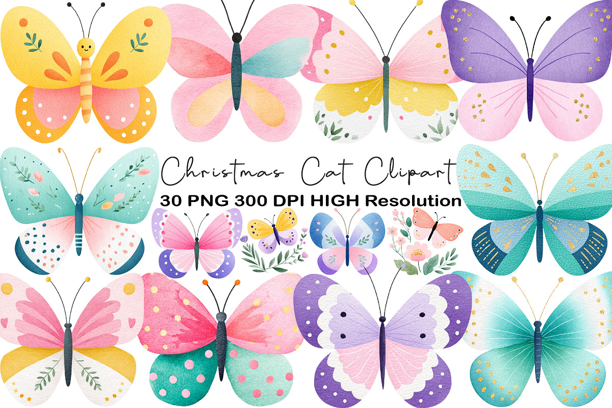 Watercolor Butterfly Clipart, an Illustration by Black Bird Studio (Photo 1 of 6)