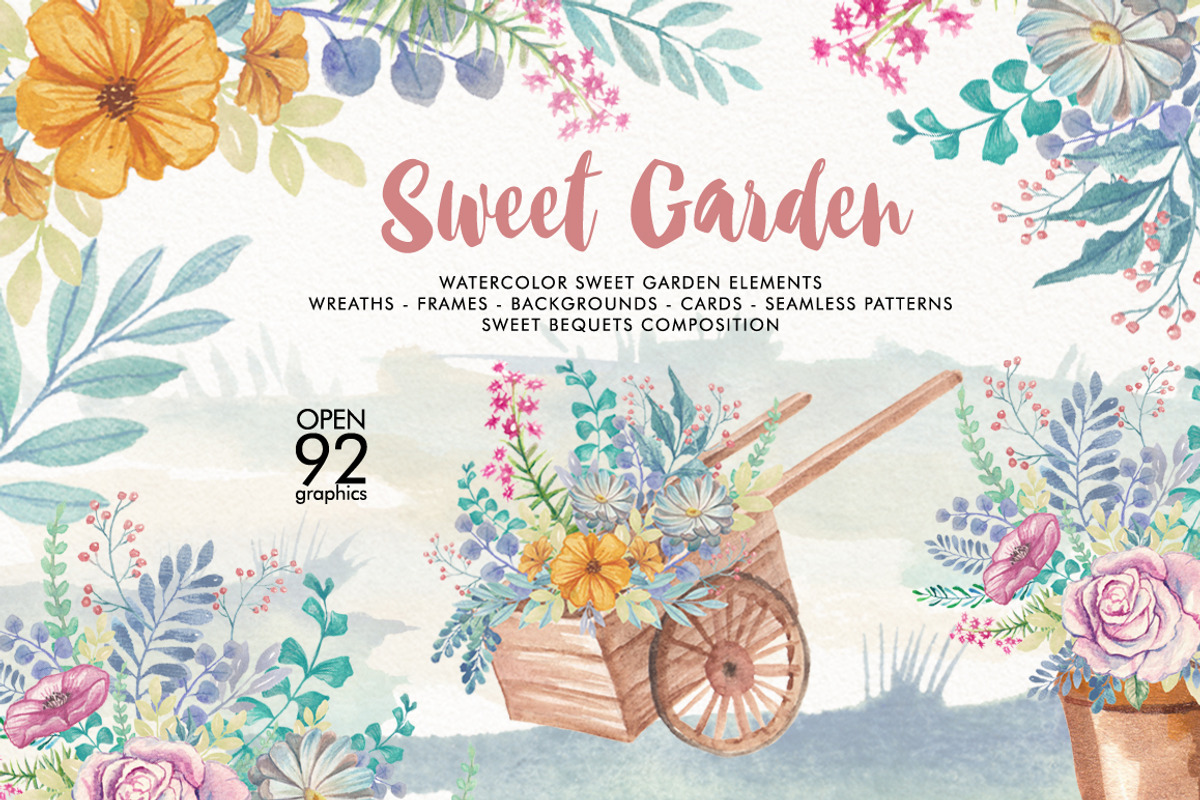 Watercolor Sweet Garden, an Illustration by Graphobia (Photo 1 of 9)