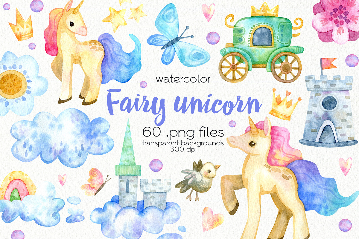 Watercolor Fairy Unicorn, an Animal Illustration by OllyKo Art (Photo 1 of 10)