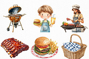 Watercolor Bbq Barbecue Clipart, an Illustration by Craft Nest (Thumbnail 2 of 6)