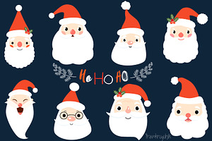 Cute Santa Faces Clip Art Set