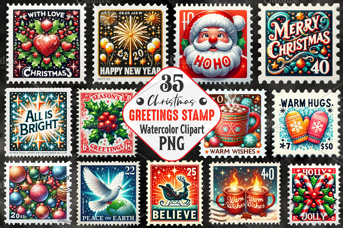 Christmas Greetings Stamp Collection, an Illustration by RobertsArt (Photo 1 of 5)