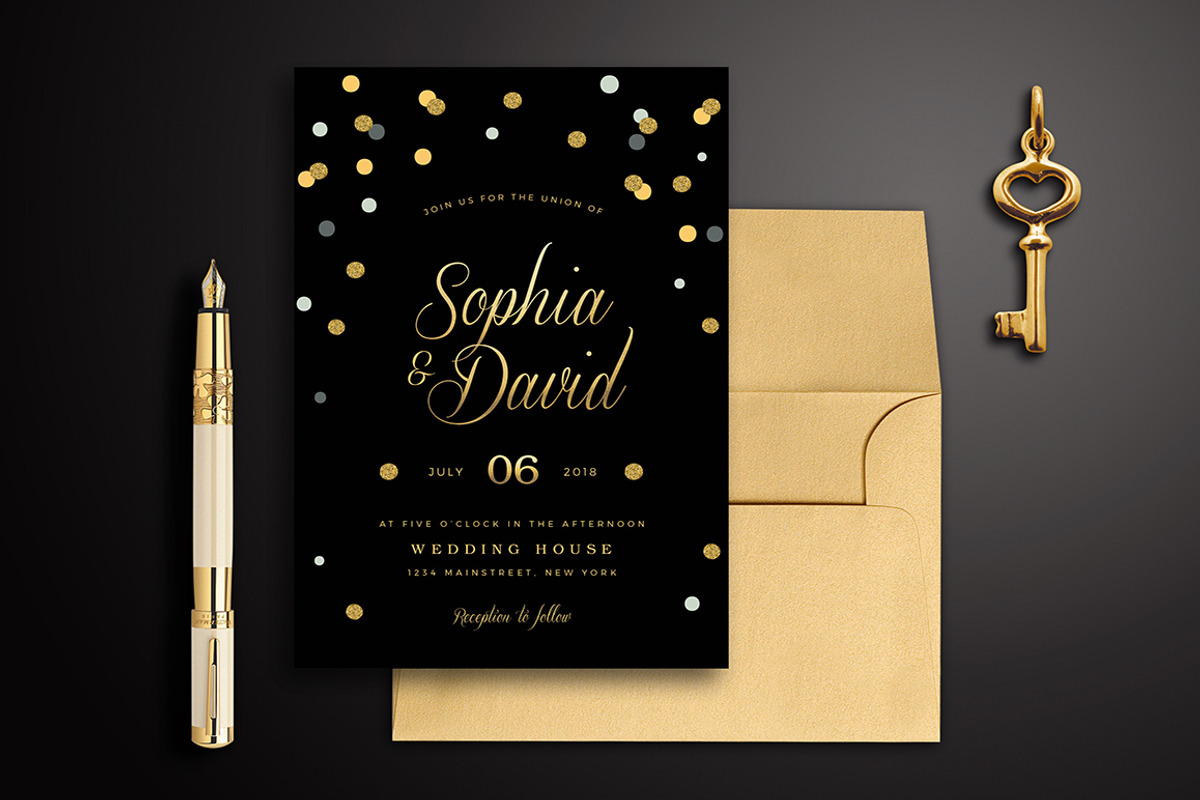 Black & Gold Wedding Invitation, an Invitation Template by Vynetta (Photo 1 of 3)