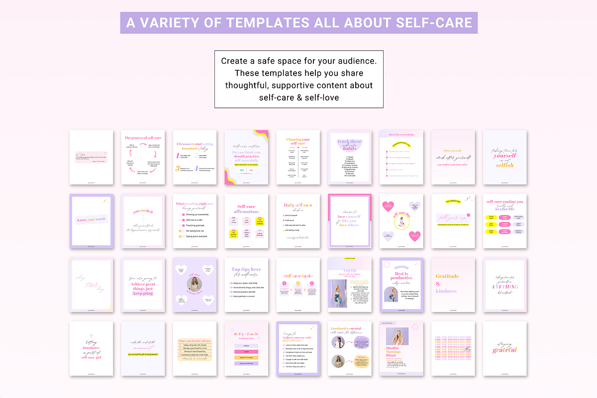 Self-care Instagram Canva templates, a Templates & Theme by Cate Creates (Photo 2 of 7)