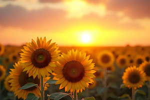 Golden Sunflower Field at Dusk Illus, a Photo by LOGOCREATIVE