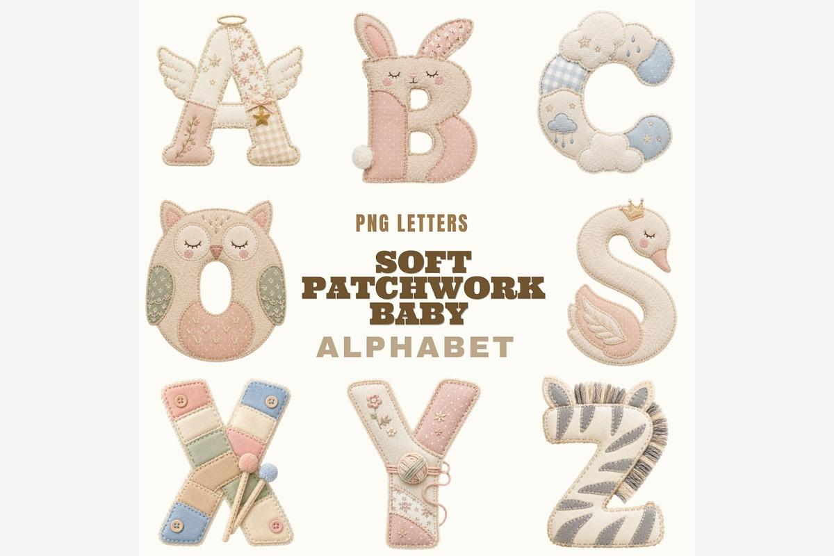 Soft Patchwork Baby Alphabet PNG, a Seasonal Illustration by Tanya Kart (Photo 6 of 6)