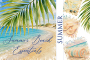 Summer Beach Essentials Watercolor, a Decorative Illustration by Sunshine Art (Thumbnail 1 of 6)
