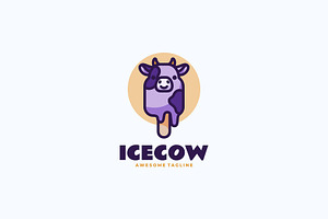 Ice Cow Mascot Cartoon Logo