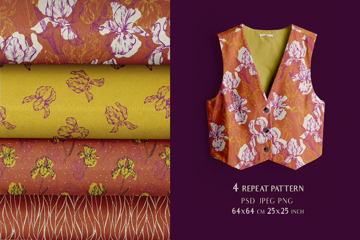 Iris Floral Seamless Patterns PSD, a Pattern Graphic by Julia M. Watercolor (Photo 6 of 15)