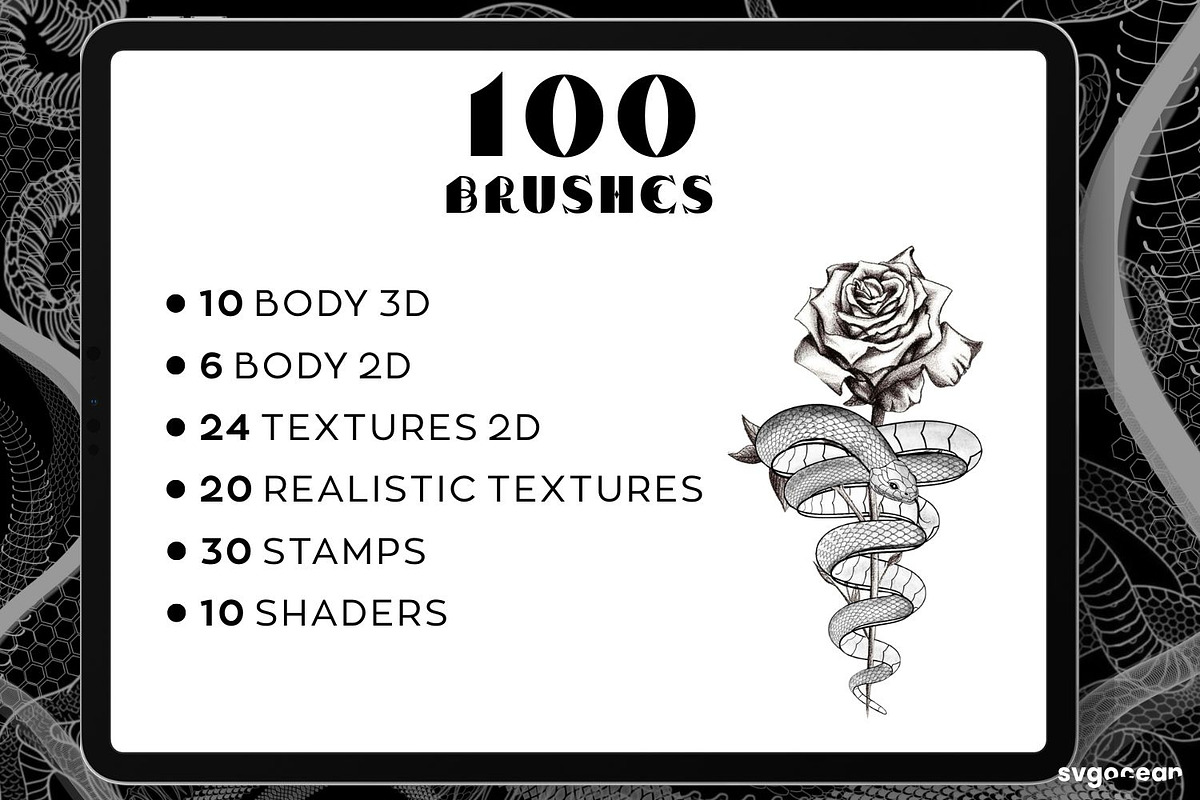 Snake Tattoo Brushes for Procreate, a Brush Add-On by svgocean (Photo 3 of 10)