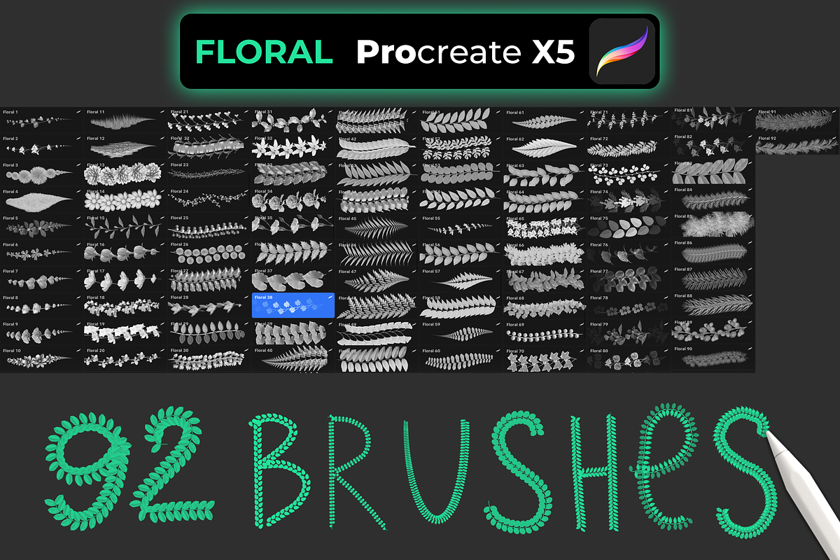 92 FLORAL brushes for PROCREATE X5, a Brush Add-On by Graphics Resources (Photo 14 of 15)