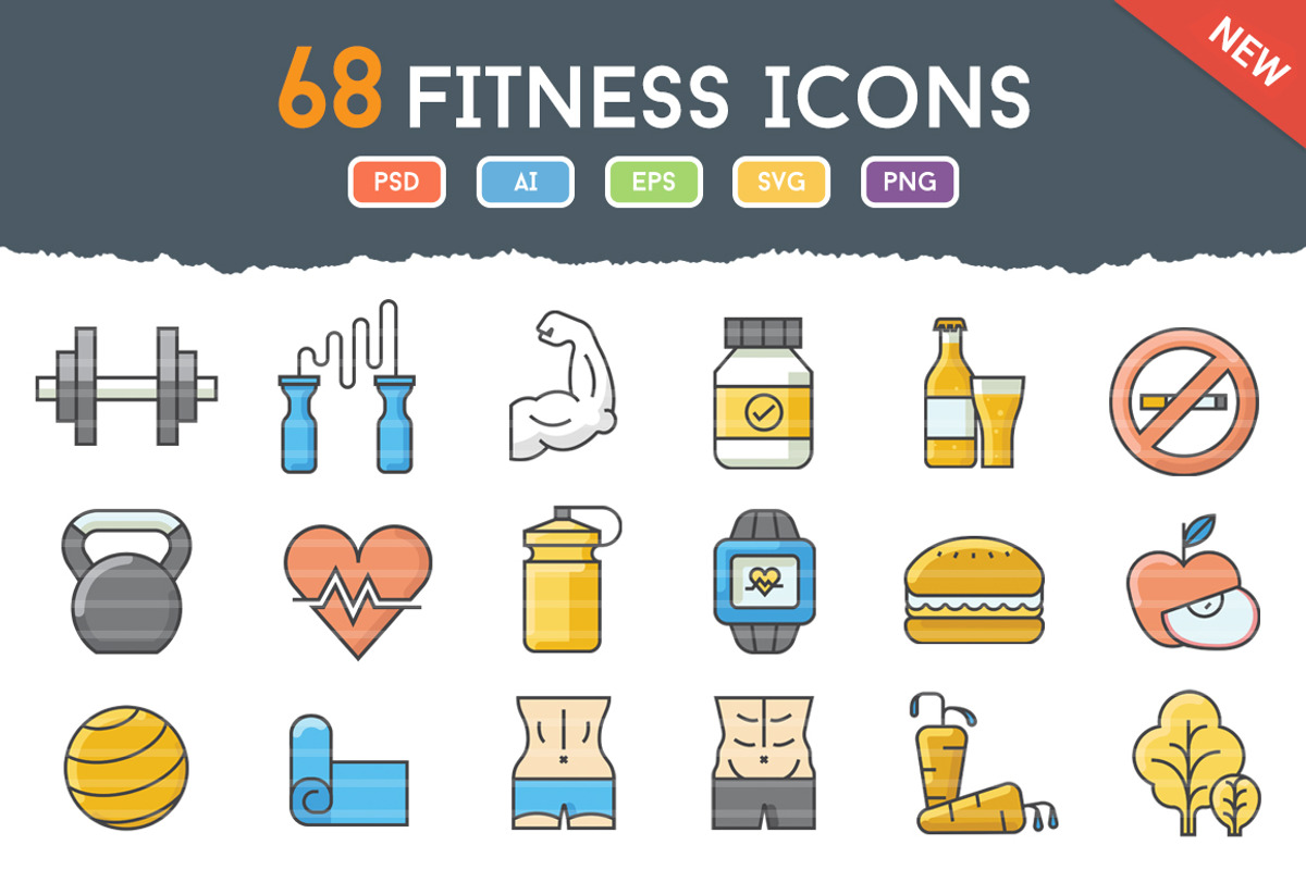 68 Funky Fitness Icons, an Icon by Flat Icons (Photo 1 of 5)