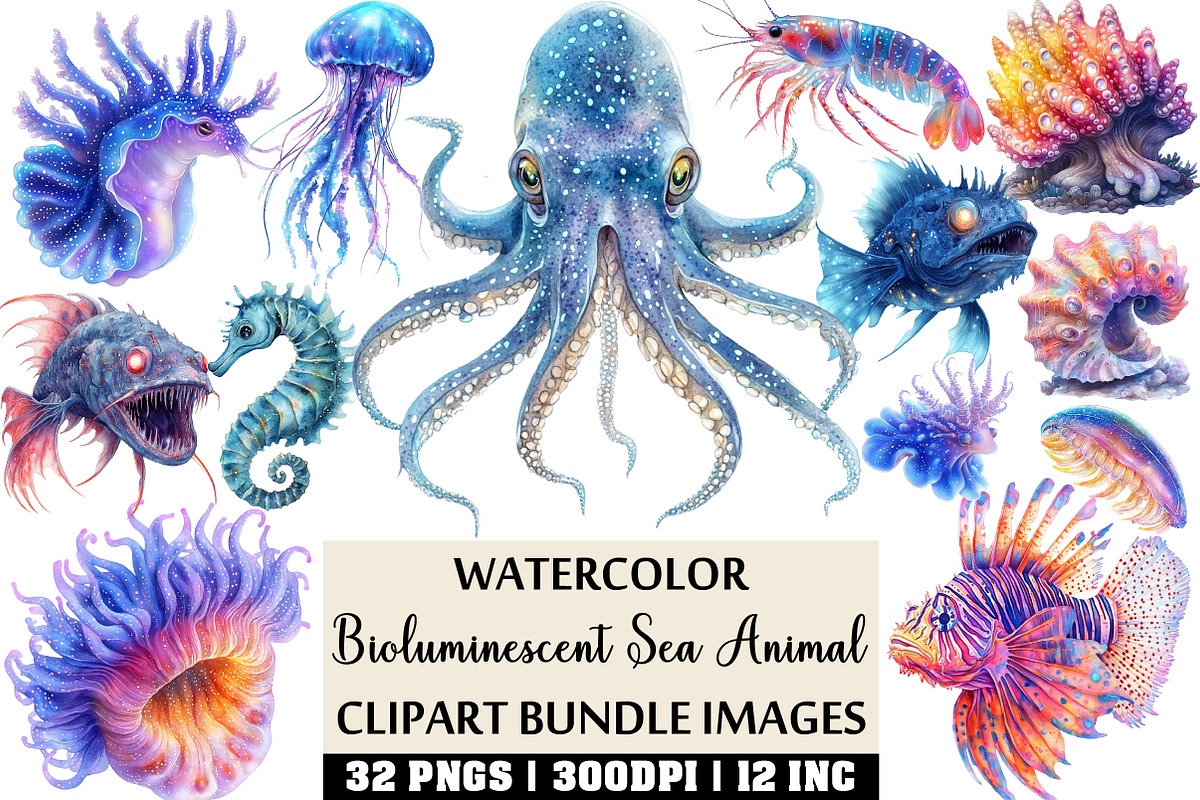 Bioluminescent Sea Animal Clipart, an Illustration by Craft Nest (Photo 1 of 4)
