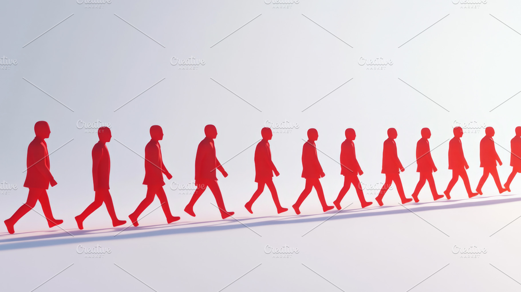 Conformity and Individuality Concept with Red Walking Figures, an Abstract Photo by Natalia Klenova's Shop