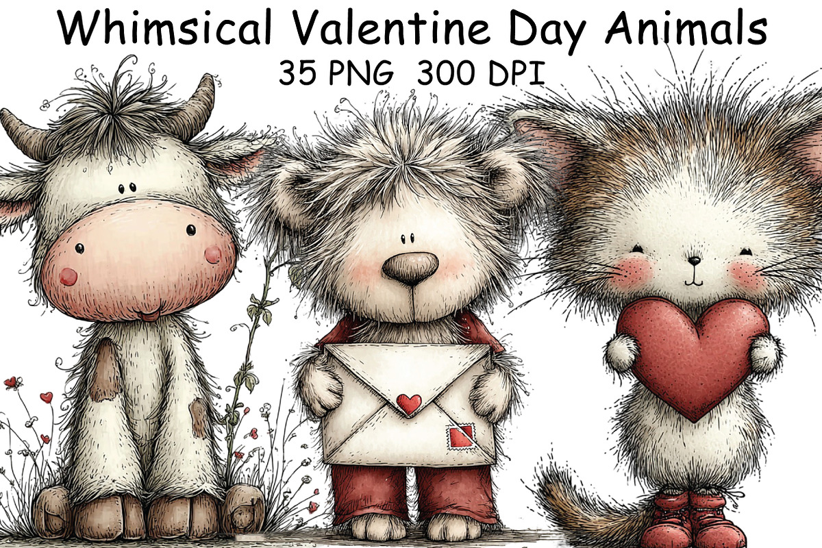 Whimsical Valentine Day Animals PNG, an Illustration by CraftArtStudio (Photo 1 of 6)