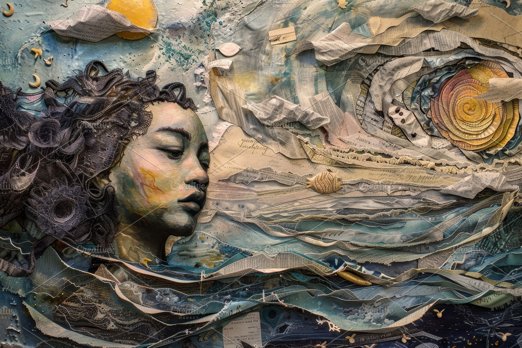 A collage featuring a womans face wi, a Photo by Iftikhar Alam